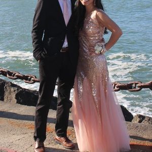 champagne sequined one-shoulder mermaid dress